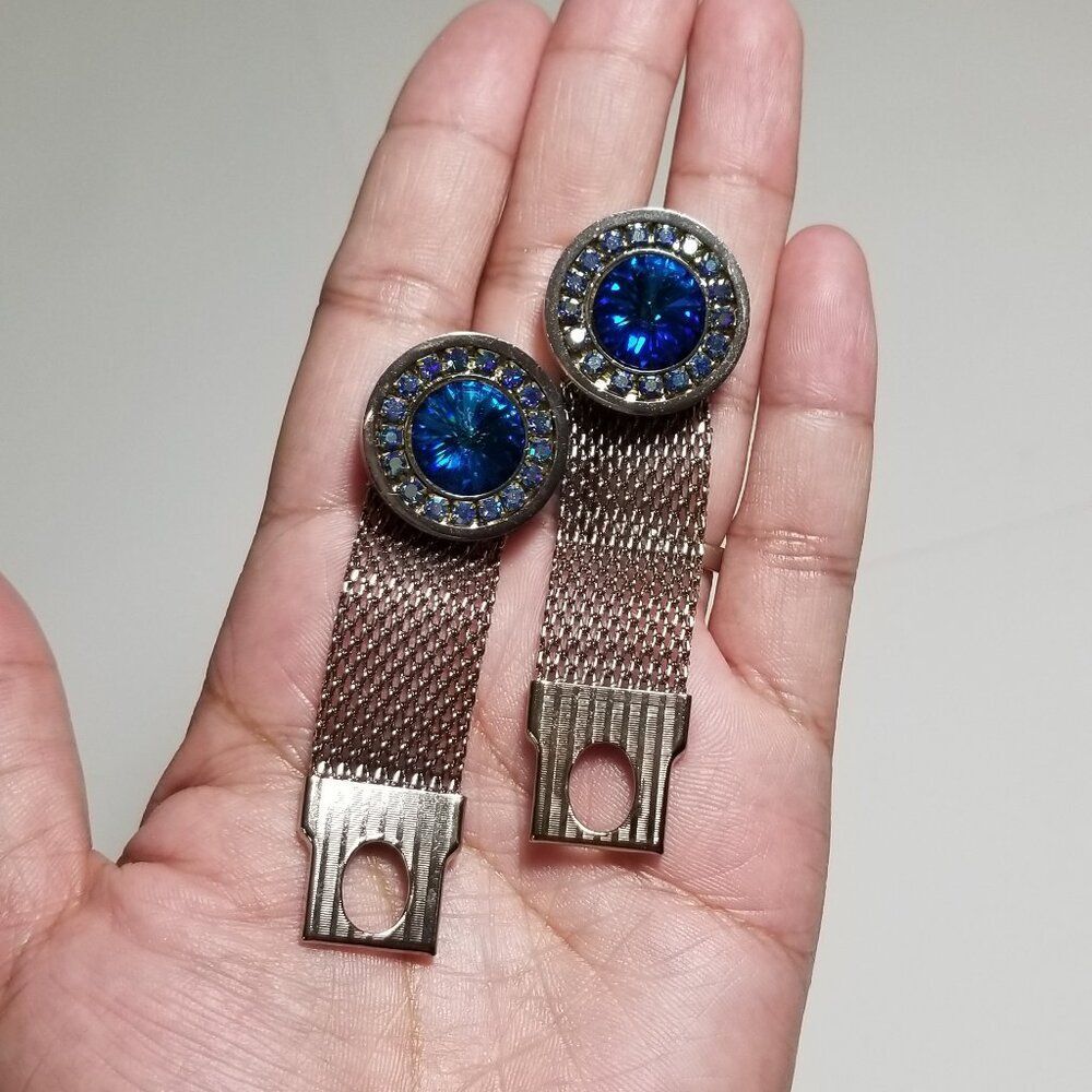 Vintage Rivoli Blue and Aurora Rhinestones Cufflinks Set - Picture 3 of 6